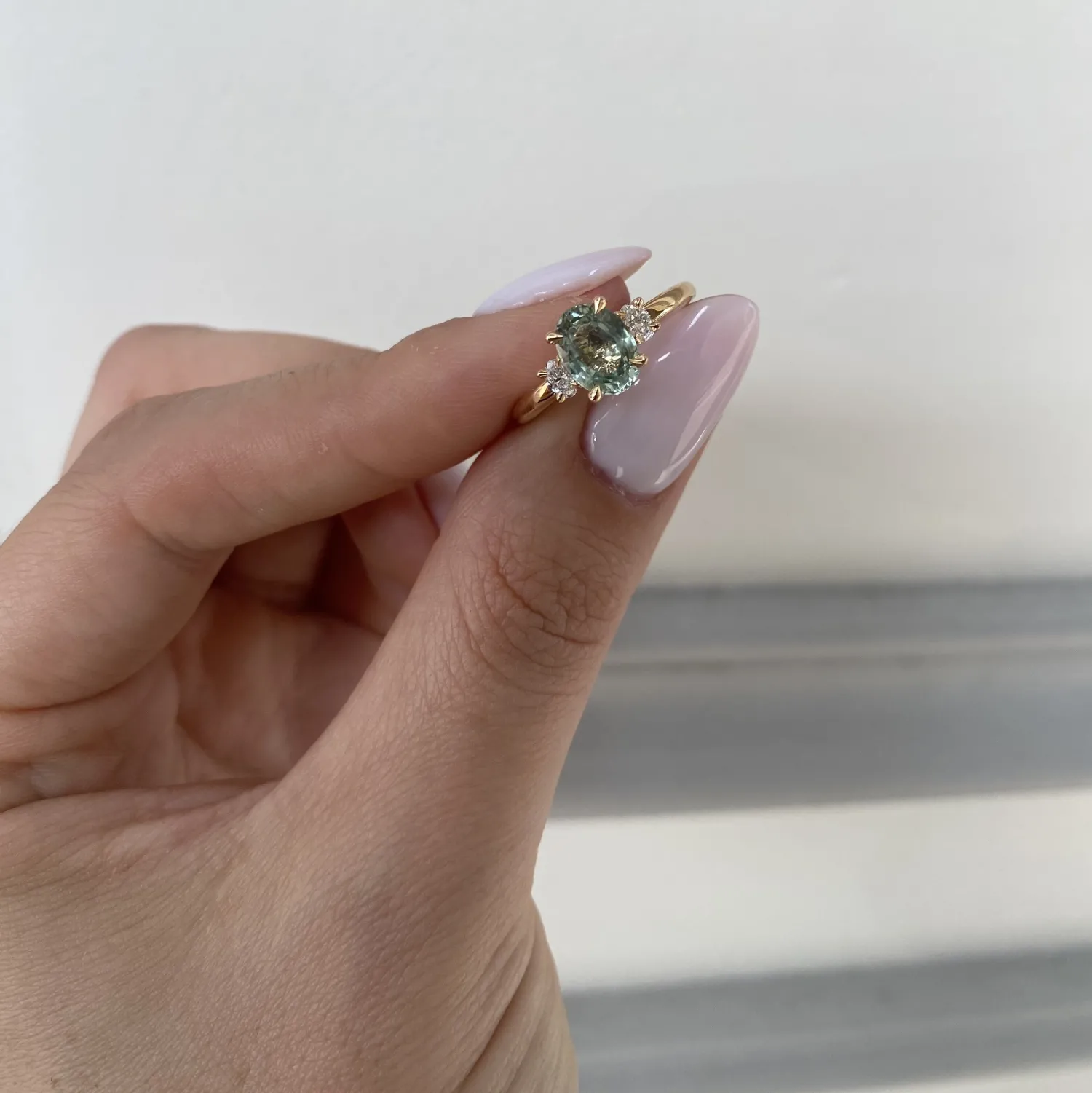 Rigal Bague Saphir Vert & Diamants Ovale Flash Sale